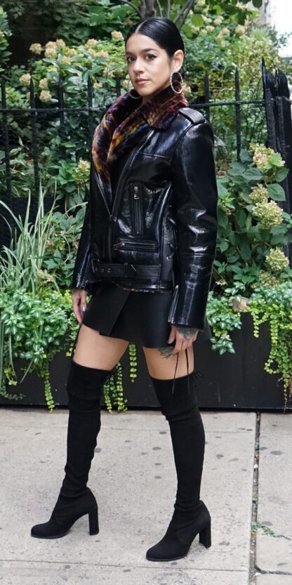 Women's Black Motorcycle Shearling Jacket 7447 - Image 2