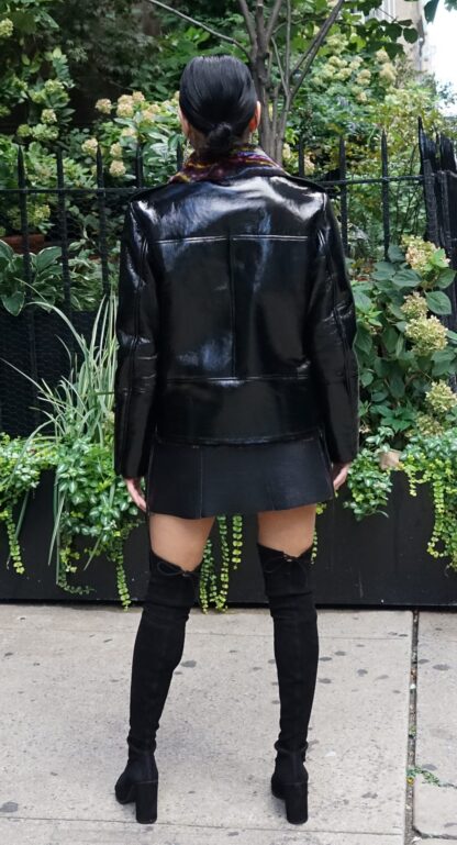 Women's Black Motorcycle Shearling Jacket 7447 - Image 3