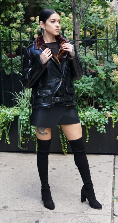 Women's Black Motorcycle Shearling Jacket 7447 - Image 4