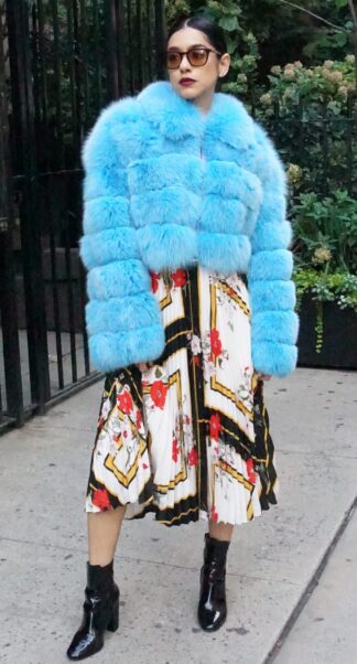 Horizontal Sky Blue Fox Jacket 93312