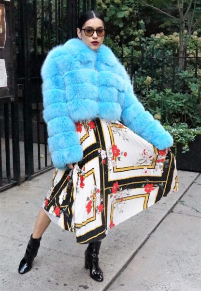 Horizontal Sky Blue Fox Jacket 93312 - Image 2