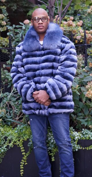 Men's Blue Dyed Rex Rabbit Chinchilla Design Jacket 84339