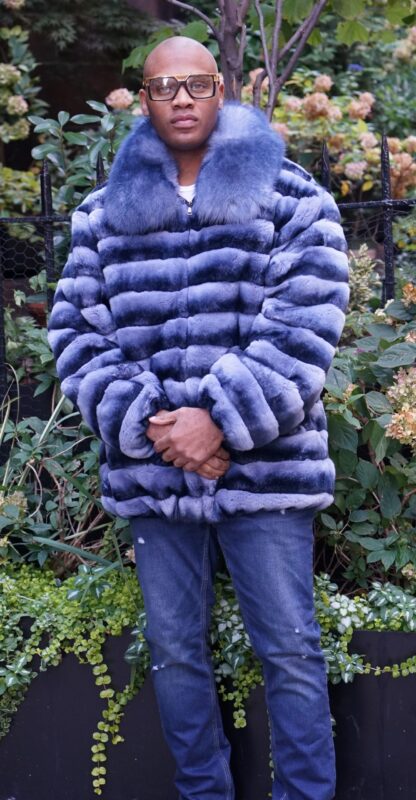 Men's Blue Dyed Rex Rabbit Chinchilla Design Jacket 84339
