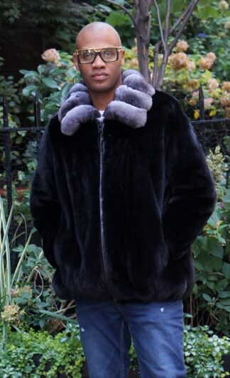 Men's Blackglama Mink Bomber Jacket Chinchilla Collar 7383