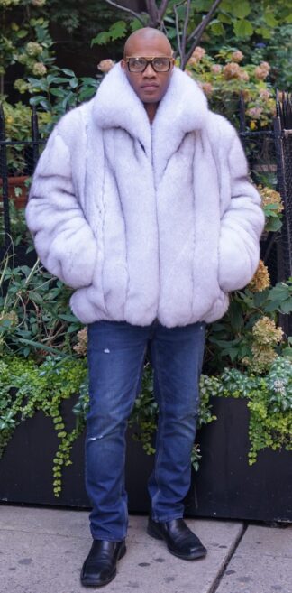 Men's Blue Fox Fur Bomber Jacket 5533