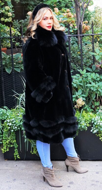 Black Sheared Rex Rabbit Black Fox Trim 3827 - Image 3