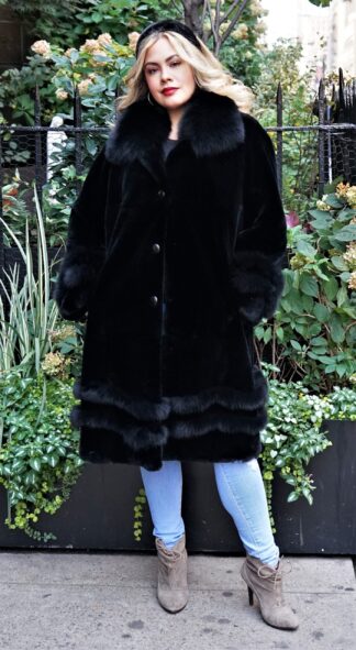 Black Sheared Rex Rabbit Black Fox Trim 3827