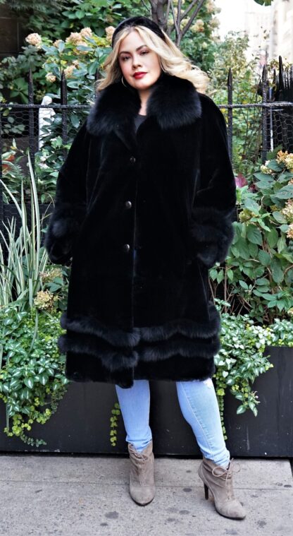 Black Sheared Rex Rabbit Black Fox Trim 3827