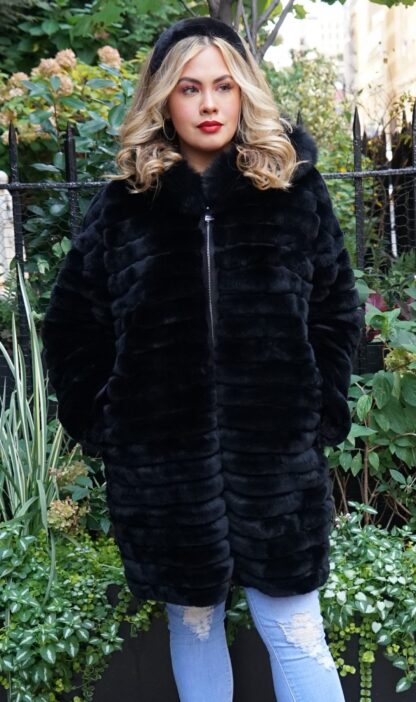 Plus Size Black Rex Hooded Jacket 7636 - Image 7