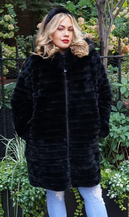 Plus Size Black Rex Hooded Jacket 7636 - Image 8