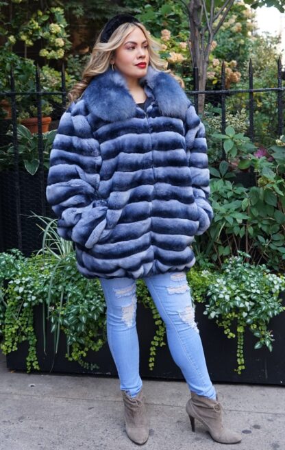 Plus Size Denim Blue Rex Chinchilla Dyed Jacket - Image 2