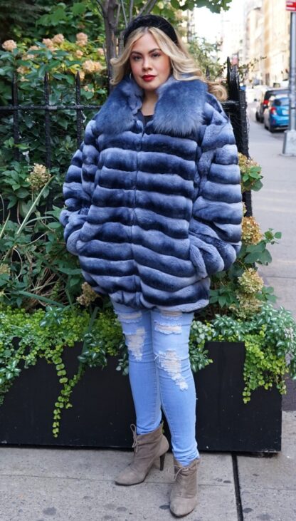 Plus Size Denim Blue Rex Chinchilla Dyed Jacket - Image 3