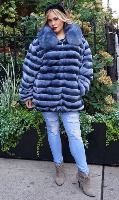Plus Size Denim Blue Rex Chinchilla Dyed Jacket - Image 4