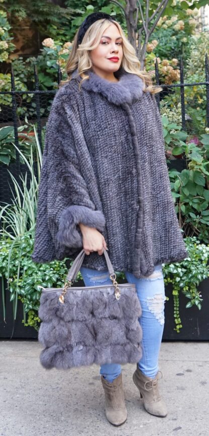 Gray Mink Fur Poncho Fox Fur Collar Cuffs 1212 - Image 7