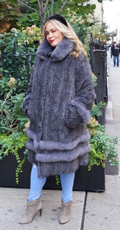 Plus Size Gray Knit Mink Stroller Fox Trim 9383 - Image 2