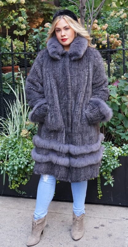 Plus Size Gray Knit Mink Stroller Fox Trim 9383 - Image 5