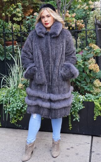 Plus Size Gray Knit Mink Stroller Fox Trim 9383
