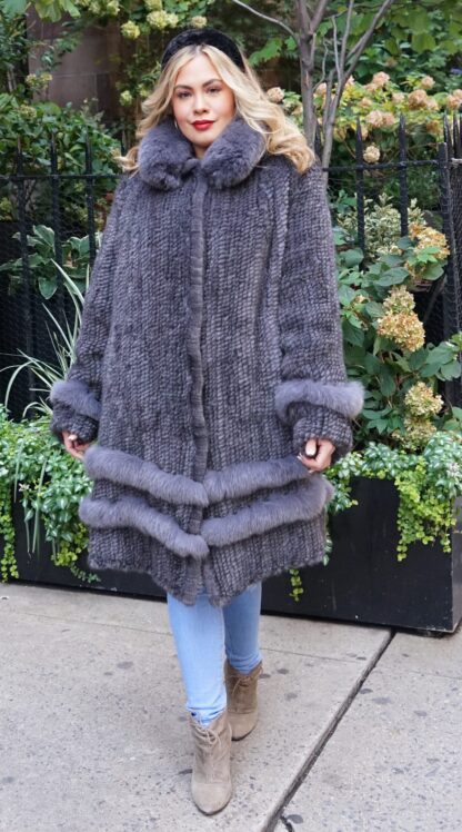 Plus Size Gray Knit Mink Stroller Fox Trim 9383 - Image 8