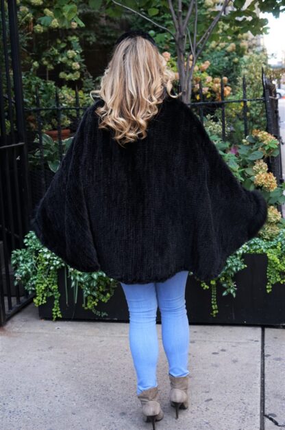 Black Knit Mink Poncho Fox Trim 7436 - Image 5