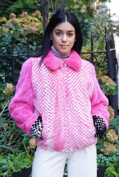 Pink White Mink Jacket Checker Board Size Small 54433 - Image 2