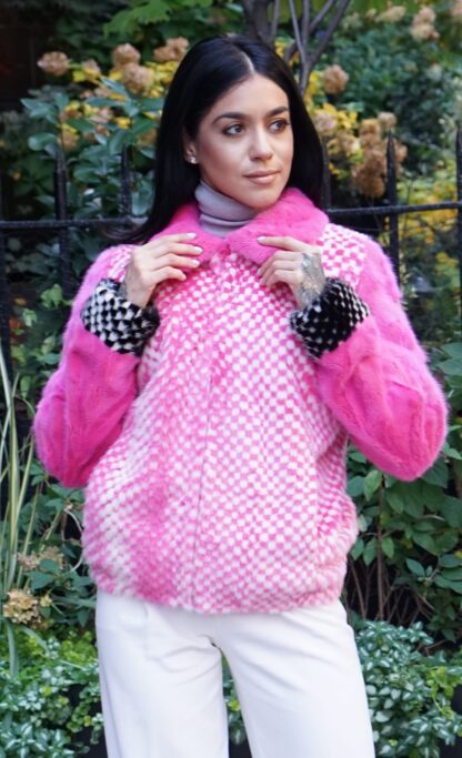 Pink White Mink Jacket Checker Board Size Small 54433 - Image 3