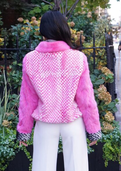Pink White Mink Jacket Checker Board Size Small 54433 - Image 4