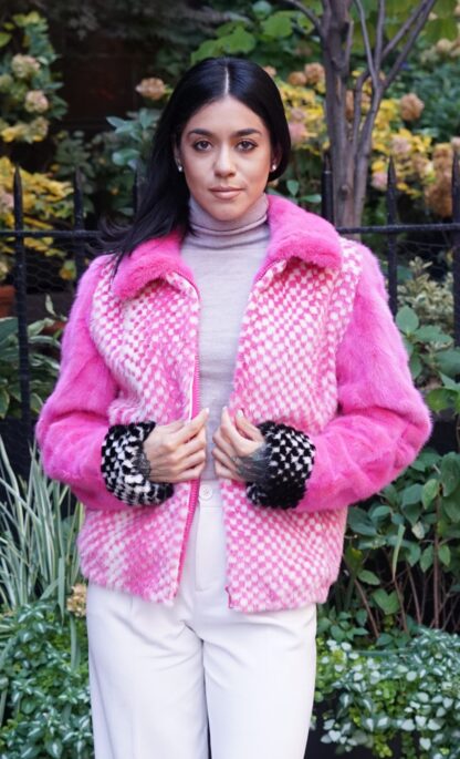 Pink White Mink Jacket Checker Board Size Small 54433 - Image 5