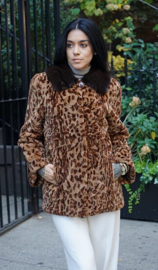 Mahogany Leopard Print Mink Fur Jacket Mahogany Mink Fur Collar 33341