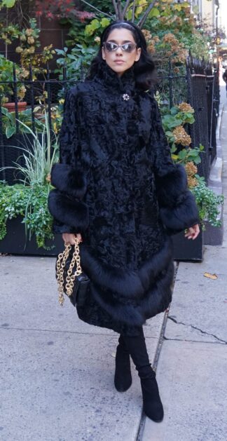 Black Persian Lamb Coat Fox Trim 3837