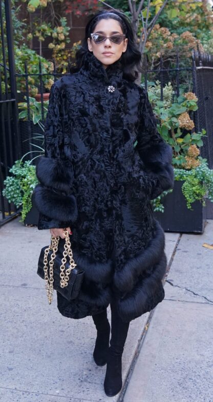 Black Persian Lamb Coat Fox Trim 3837 - Image 2