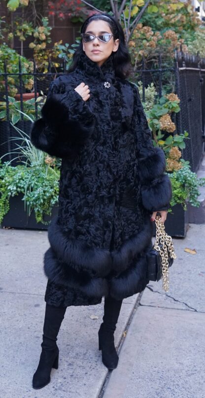 Black Persian Lamb Coat Fox Trim 3837 - Image 3