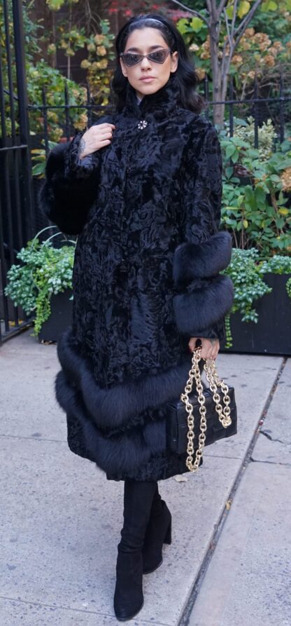 Black Persian Lamb Coat Fox Trim 3837 - Image 4