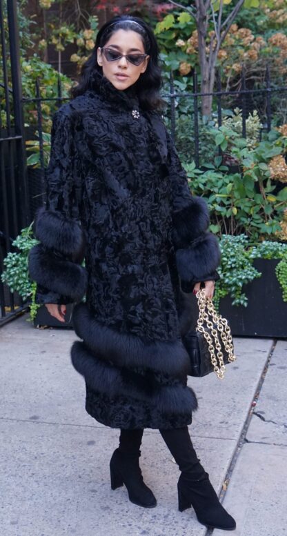 Black Persian Lamb Coat Fox Trim 3837 - Image 5