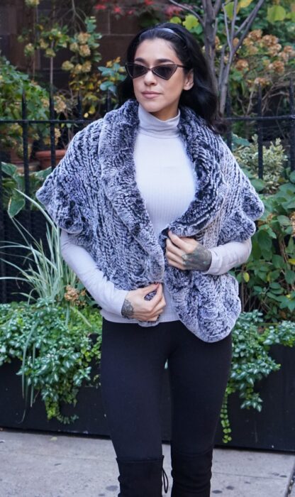 Gray Knit Rex Rabbit Fur Capelet 47574 - Image 2