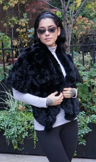 Black Rex Rabbit Capelet Roses 22334