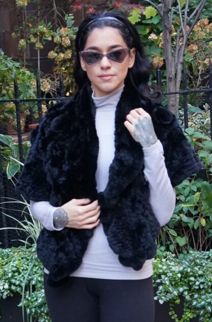 Black Rex Rabbit Capelet Roses 22334 - Image 3