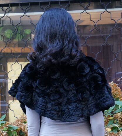 Black Rex Rabbit Capelet Roses 22334 - Image 5