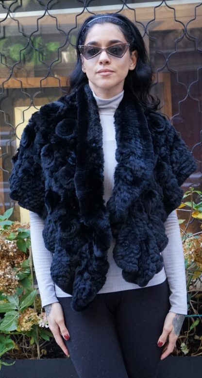 Black Rex Rabbit Capelet Roses 22334 - Image 6