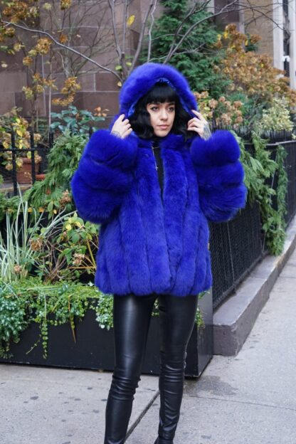 Royal Blue Fox Jacket Hood 3475 - Image 8