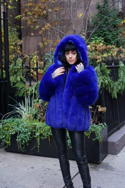 Royal Blue Fox Jacket Hood 3475 - Image 4