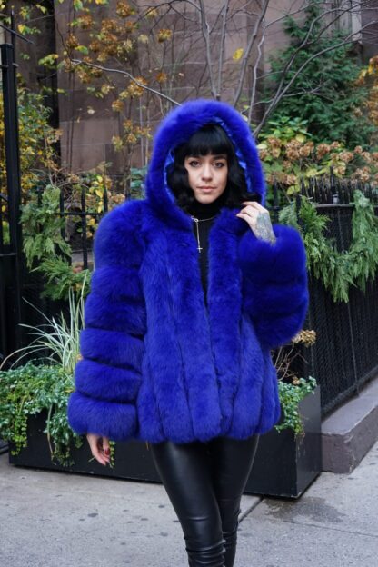 Royal Blue Fox Jacket Hood 3475 - Image 3