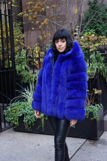 Royal Blue Fox Jacket Hood 3475 - Image 2