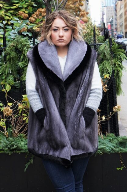 Plus Size Blue Iris Mink Vest Ranch Mink Trim 48322 - Image 4