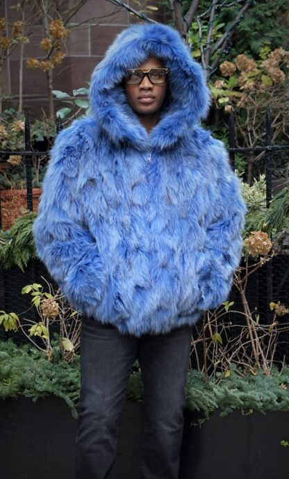Men's Light Blue Fox Hooded Jacket 6554 - Image 2