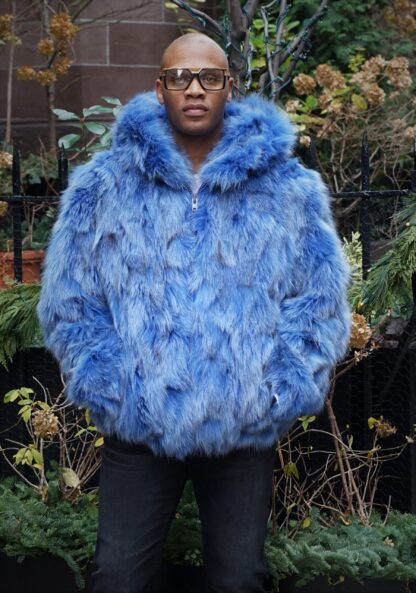 Men's Light Blue Fox Hooded Jacket 6554 - Image 3
