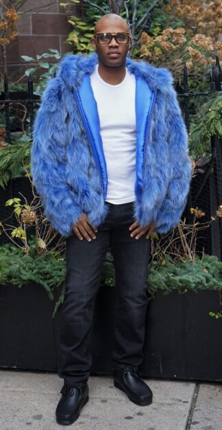 Men's Light Blue Fox Hooded Jacket 6554