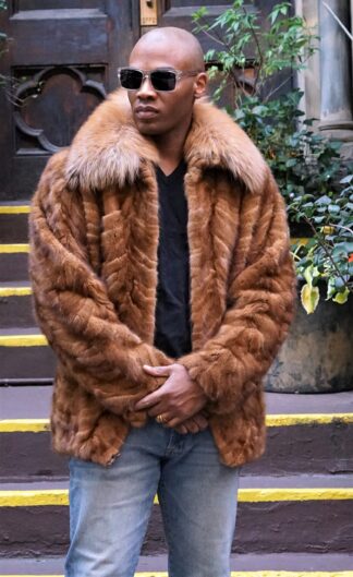 Men's Whiskey Mink Jacket Fox Collar 34848