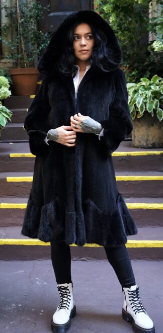Black Sheared Mink Stroller Long Hair Mink Trim 85855