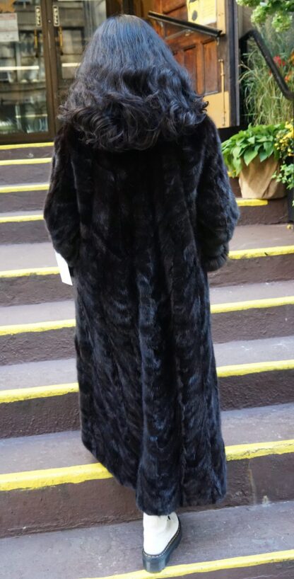 Full Length Mahogany Mink Section Coat Fox Tuxedo and Cuffs 7654 - Image 3