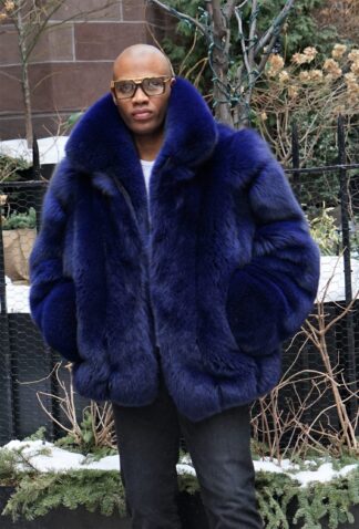 Dyed Blue Fox Men's Bomber Jacket 8777